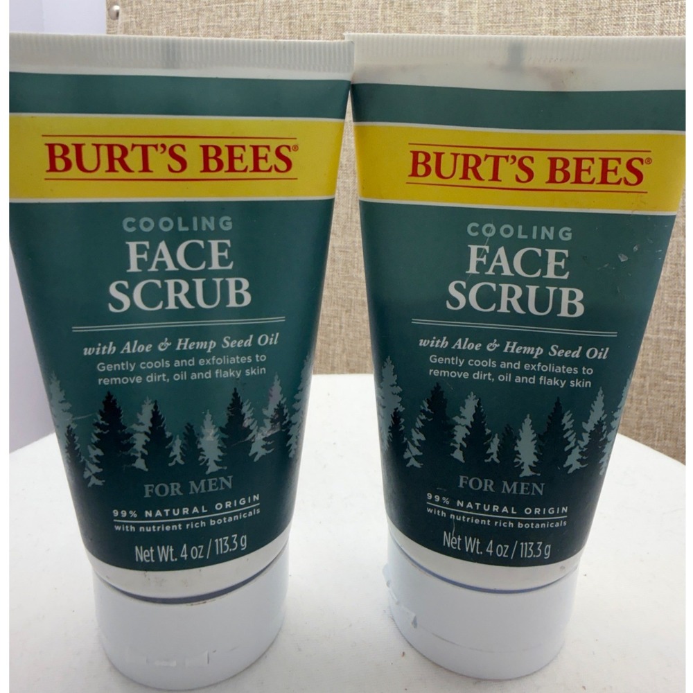 2pk Burt's Bees Men Cooling Face Scrub Aloe Hemp Seed Oil 4oz 113.3g Natural